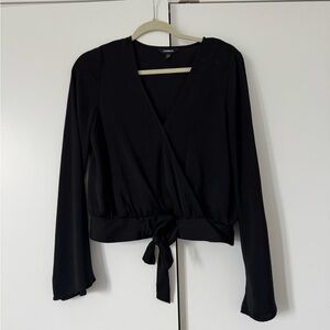 Express Black Long Sleeve Wrap Blouse
